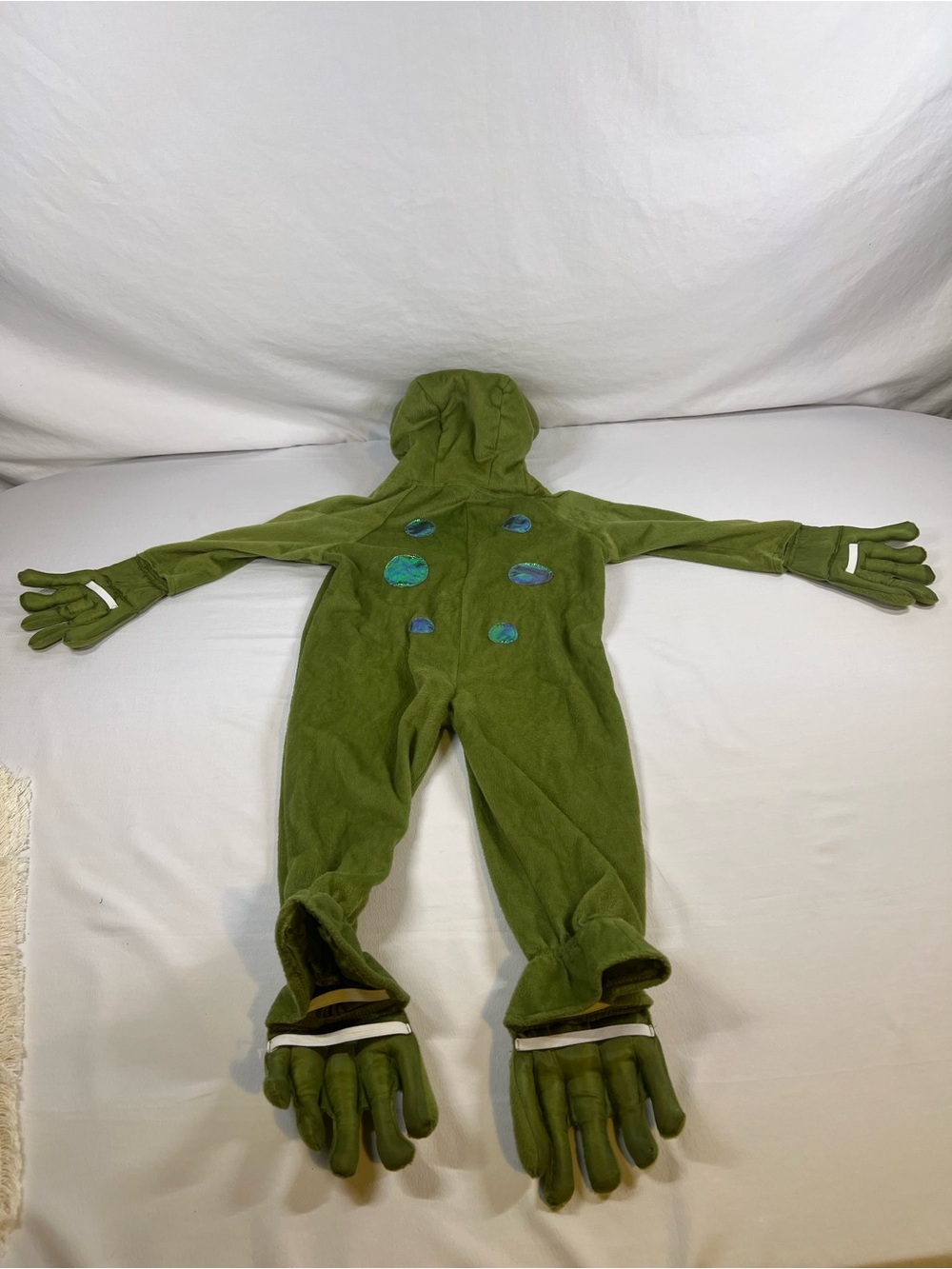 Kids Olive Green Frog Onesie Costume with Hood and Mitts